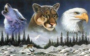 A trio of native american hunting animals