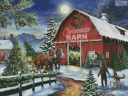 large christmas cross stitch barn